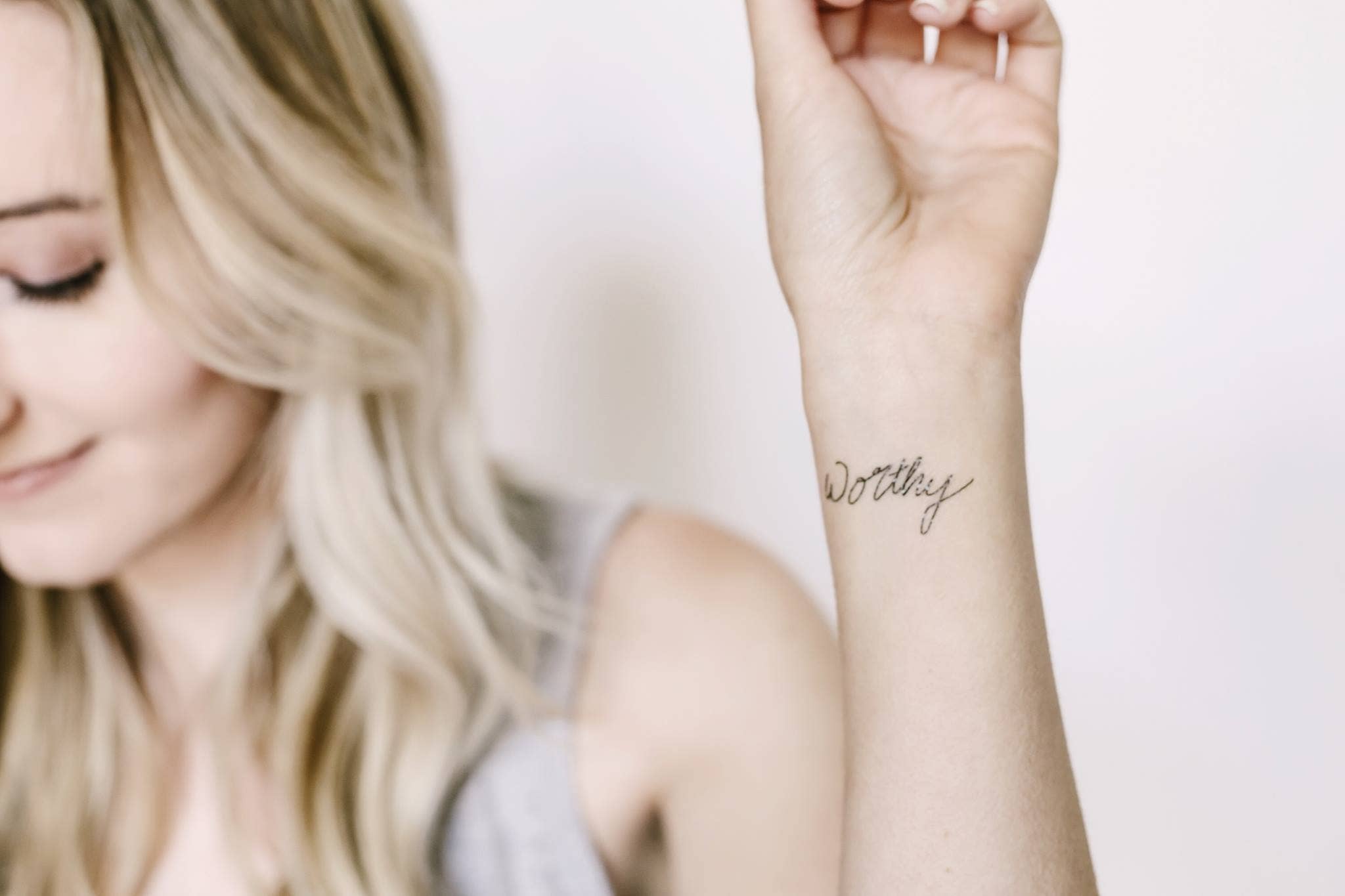 Worthy Calligraphy Temp Tattoo | Skin and Hat Tattoo
