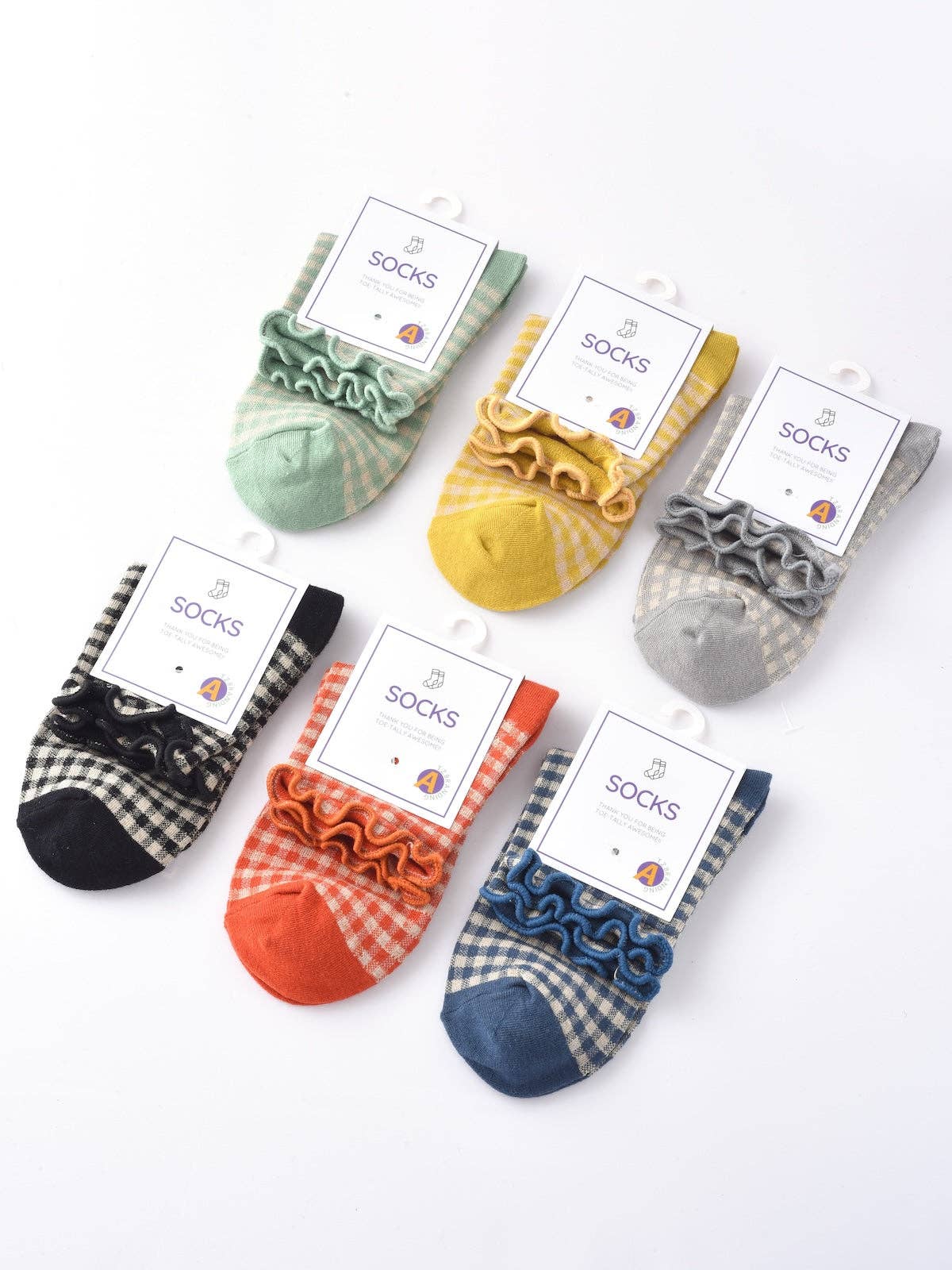 Colorful Check Pattern Lace Socks