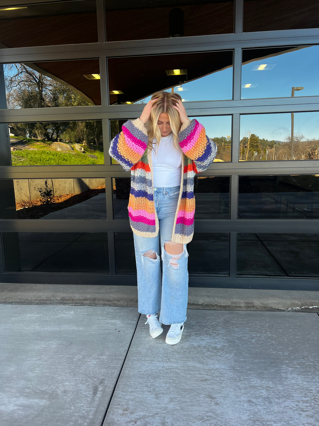 Rainbow Hand-Crochet Open Cardigan