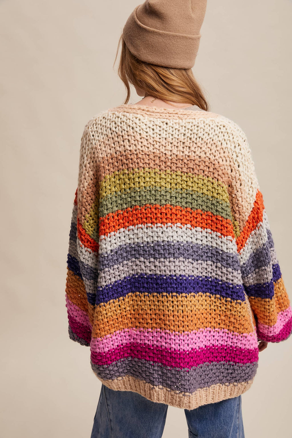 Rainbow Hand-Crochet Open Cardigan