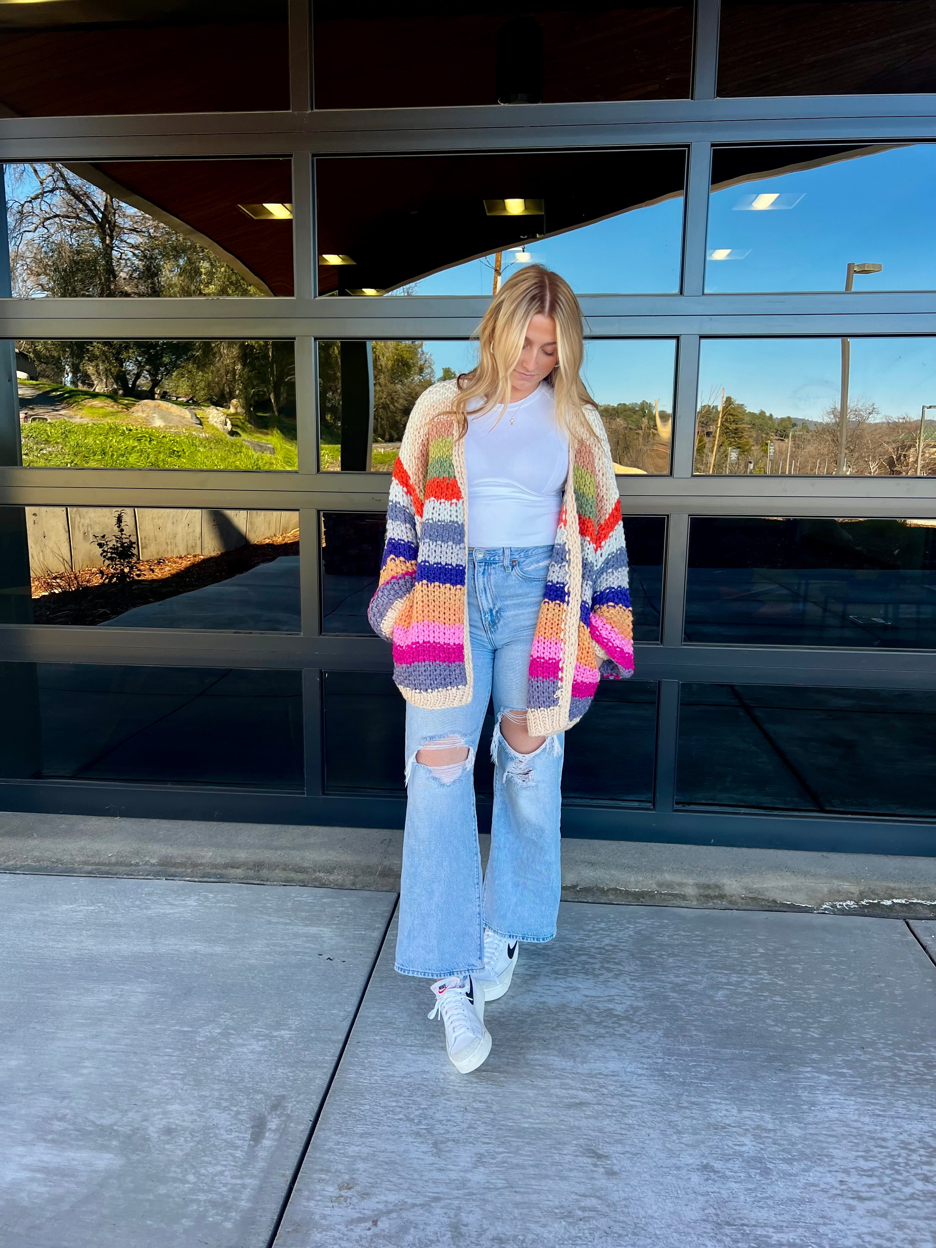 Rainbow Hand-Crochet Open Cardigan