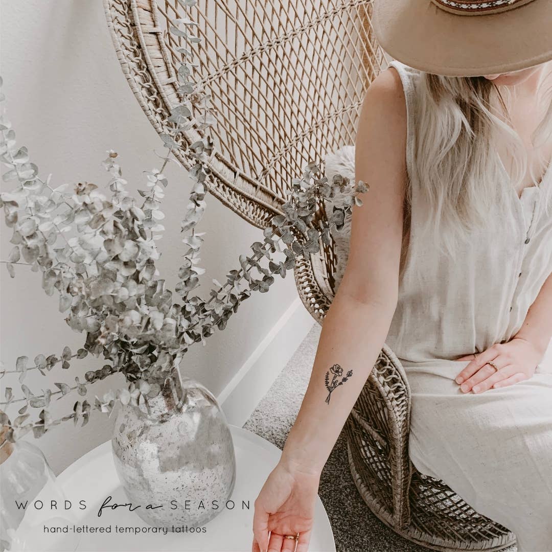 Poppy Bouquet Temp Tattoo | Skin and Hat Tattoo